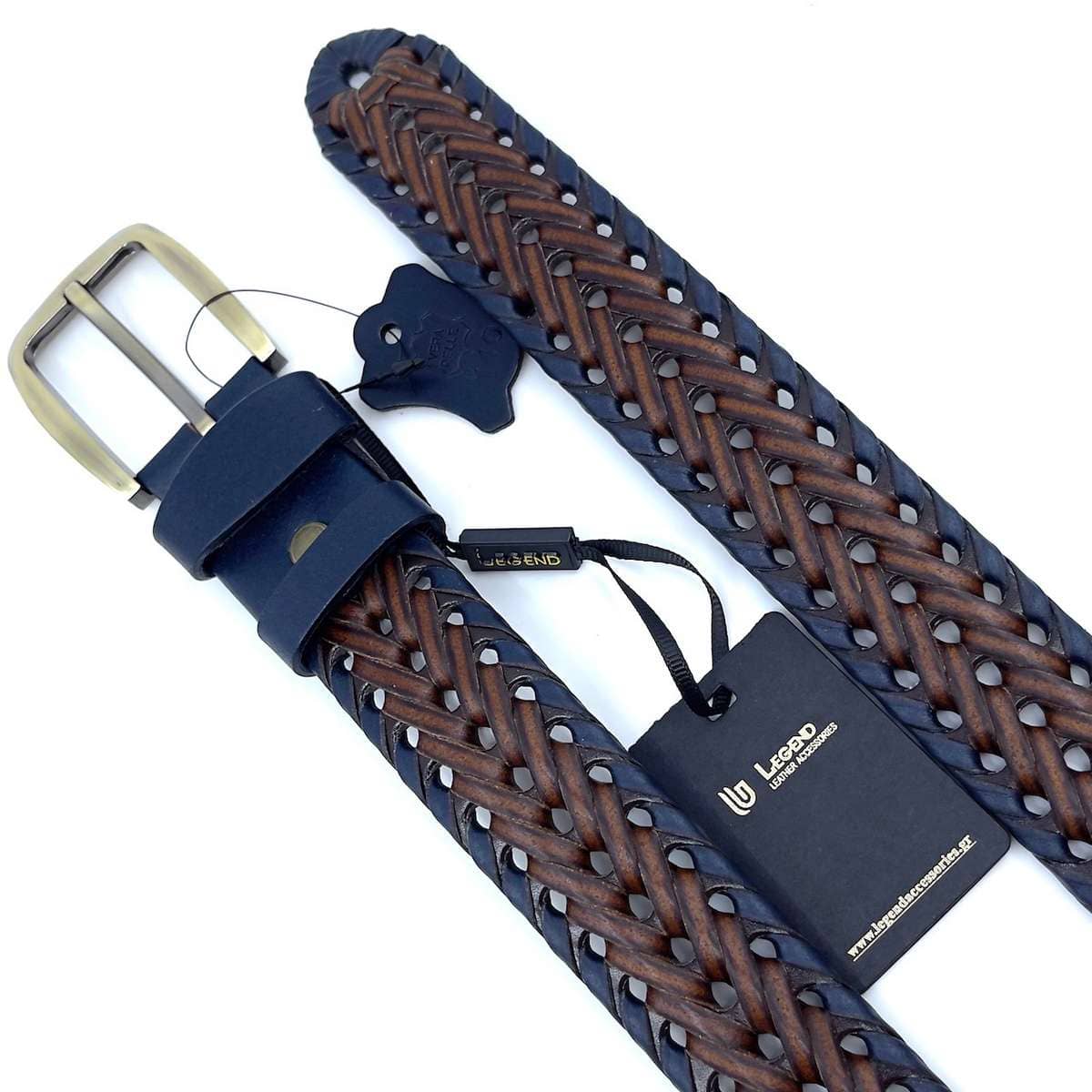 LEGEND ACCESSORIES MEN’S ΠΛΕΚΤΗ ΔΕΡΜΑΤΙΝΗ ΜΠΛΕ ΜΕ ΚΑΦΕ ΖΩΝΗ LGD-32-21